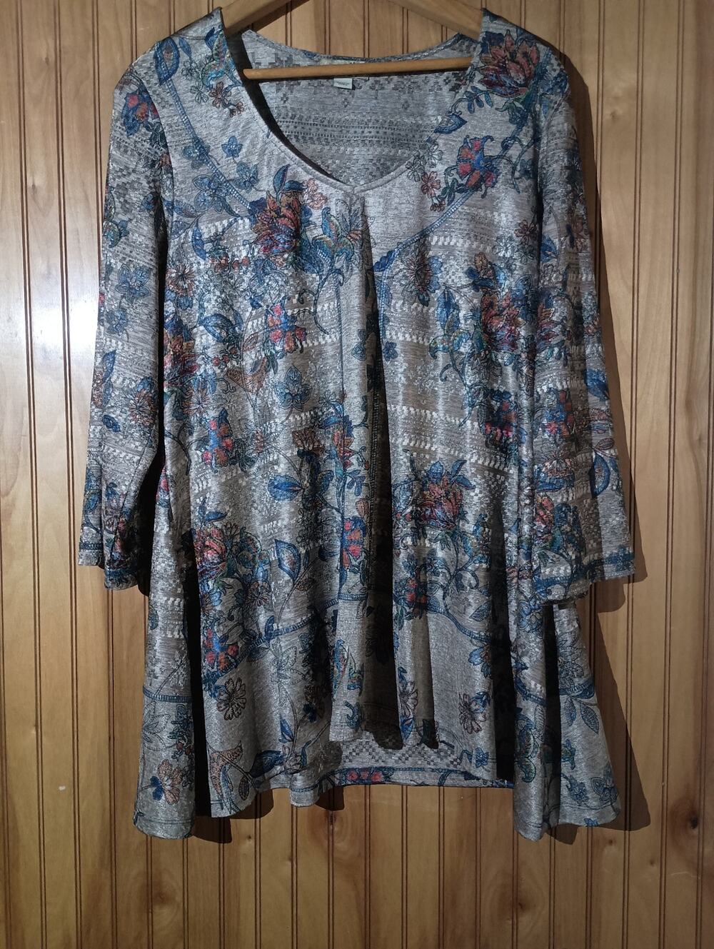 ONE WORLD Live and Let Live Size XL Floral Boho Whimsigoth 3/4 Sleeve Blouse